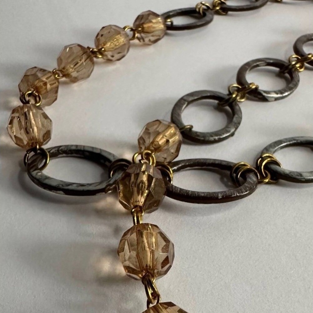 Vintage‎ Beaded Necklace | Faceted Champagne Beads & Marbled Oval Links | 22"